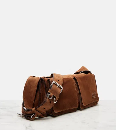 Miu Miu Suede Utilitaire Crossbody Bag Adjustable Strap In Brown