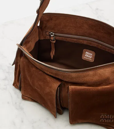 Miu Miu Suede Utilitaire Crossbody Bag Adjustable Strap In Brown