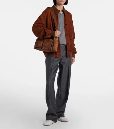 Miu Miu Suede Utilitaire Crossbody Bag Adjustable Strap In Brown