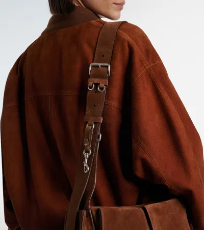 Miu Miu Suede Utilitaire Crossbody Bag Adjustable Strap In Brown