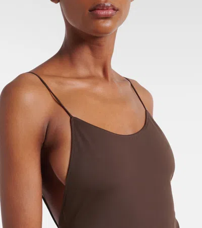 Jacquemus Cabana One Piece Swimsuit High Leg Ruffle In Brown