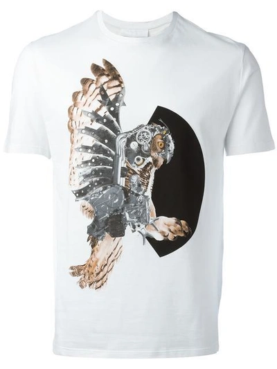 Neil Barrett Mechanical Owl Print T-shirt In White+bk