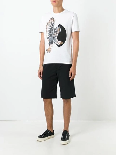 Shop Neil Barrett Mechanical Owl Print T-shirt - White