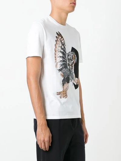 Shop Neil Barrett Mechanical Owl Print T-shirt - White