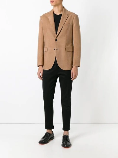 Shop Neil Barrett Leather Blazer - Brown