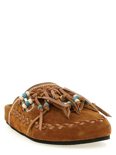 Alanui Journey Beaded Braided Flat Open Toe Slides In Brown
