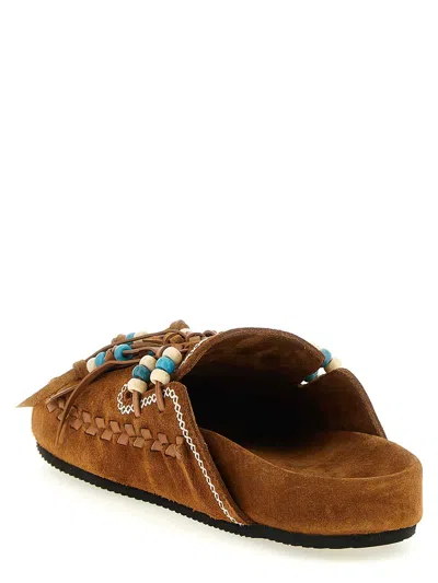 Alanui Journey Beaded Braided Flat Open Toe Slides In Brown