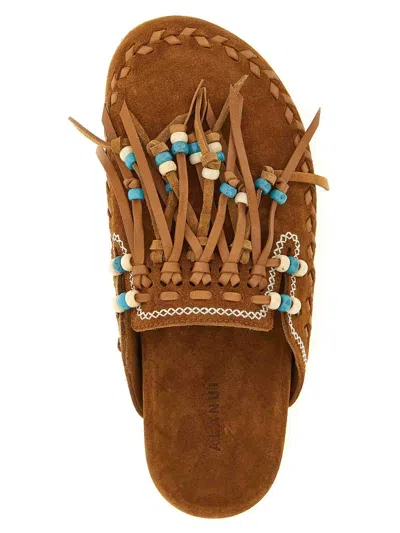 Alanui Journey Beaded Braided Flat Open Toe Slides In Brown