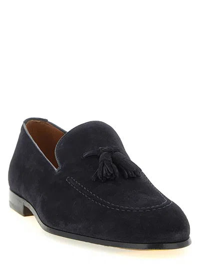 Doucal's Navy Blue Solid Adler Loafers In Blue