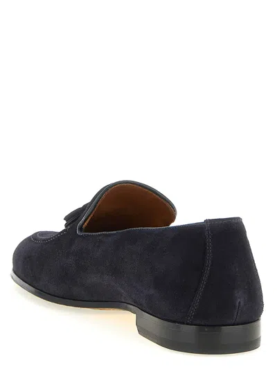 Doucal's Navy Blue Solid Adler Loafers In Blue