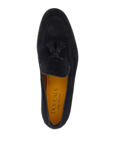 Doucal's Navy Blue Solid Adler Loafers In Blue