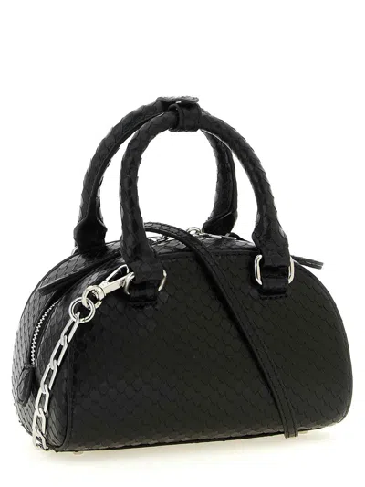 Diesel 1dr Dome-mini Bowling Bag In Snake-effect Leather In Black