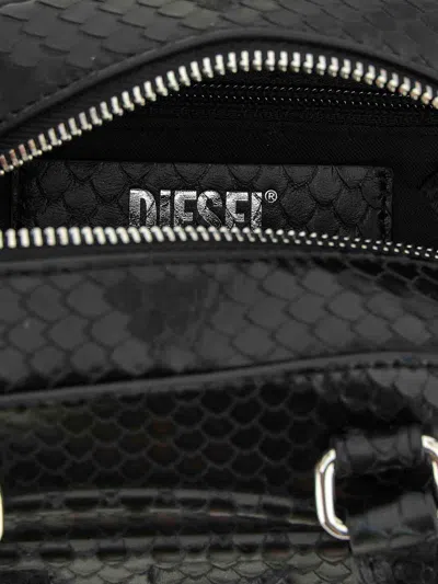 Diesel 1dr Dome-mini Bowling Bag In Snake-effect Leather In Black