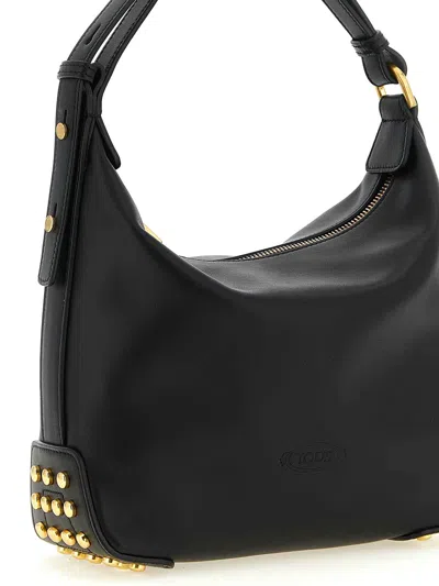 Tod's Metal Dots Mini Leather Shoulder Bag In Black