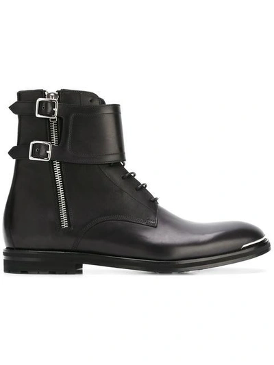 Shop Alexander Mcqueen Double Buckle Boots In Black