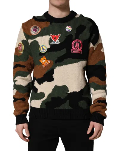 Dolce & Gabbana Multicolor Intarsia-knit Camouflage Pullover Sweater In Multi