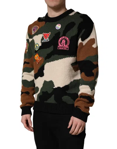 Dolce & Gabbana Multicolor Intarsia-knit Camouflage Pullover Sweater In Multi
