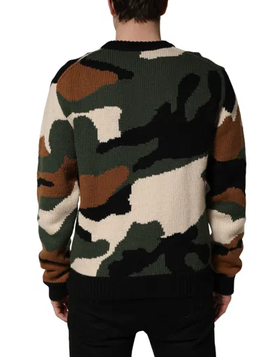 Dolce & Gabbana Multicolor Intarsia-knit Camouflage Pullover Sweater In Multi