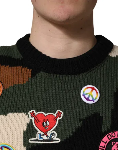 Dolce & Gabbana Multicolor Intarsia-knit Camouflage Pullover Sweater In Multi
