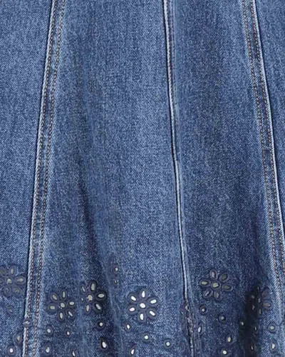 Self-portrait Paneled Broderie Anglaise Denim Mini Dress In Blue