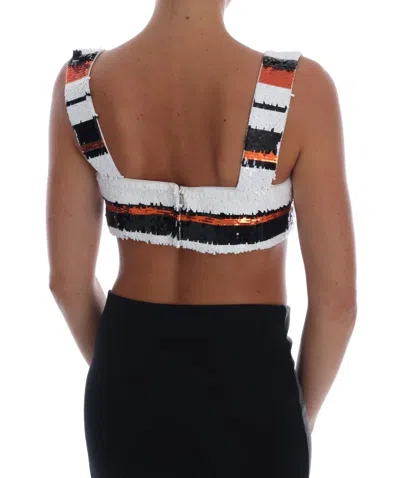 Dolce & Gabbana Sequined Striped Wool Bustier Top In Multi