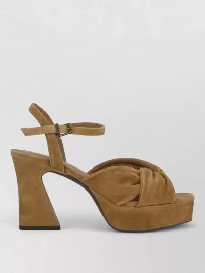 Ash Suede Heeled Mules Platform Squared Toe In Brown