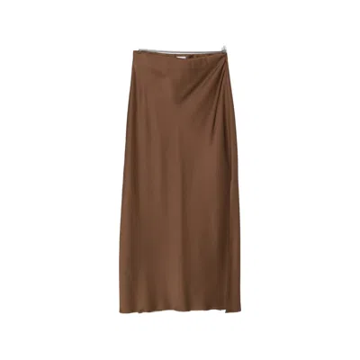 Brunello Cucinelli Satin-finish Slit Maxi Skirt In Brown