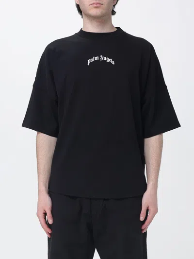 Palm Angels "back Curved Logo Oversized" Short Sleeves T-shirt Clothing In Black