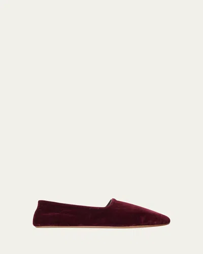 The Row Ponti Velvet Slip-on Shoes In Burgundy