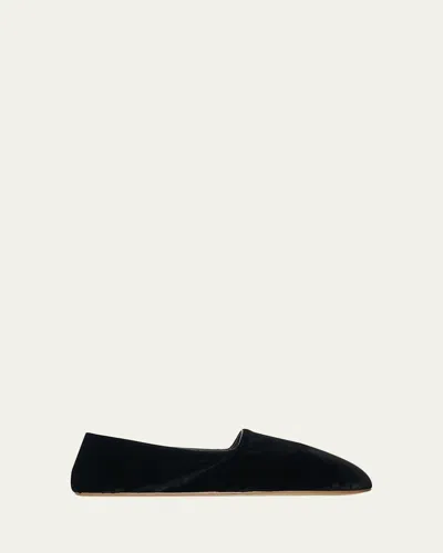 The Row Ponti Velvet Leather Sole Slippers In Black