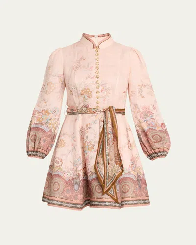 Zimmermann Womens Pink Paisley Alchemy Belted Floral-print Linen Mini Dress In Pink