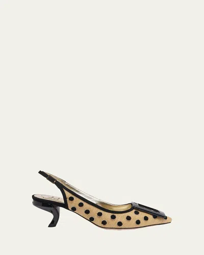 Roger Vivier 55mm Virgule Embroidered Dots Raffia And Suede Slingback Pumps In Multi