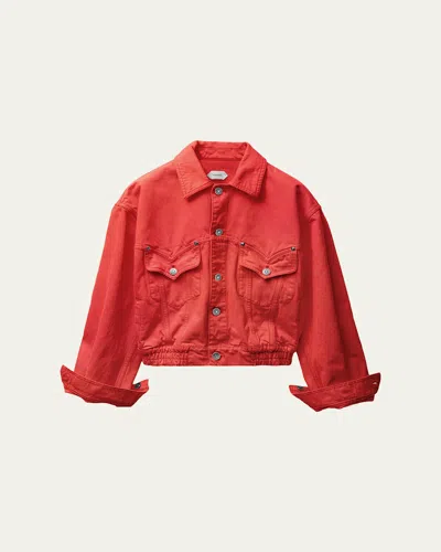Versace Oversized Blouson Denim Jacket In Red