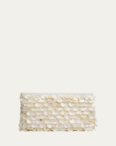 Simkhai Reese Natural Shell Beaded Clutch Ivory In White