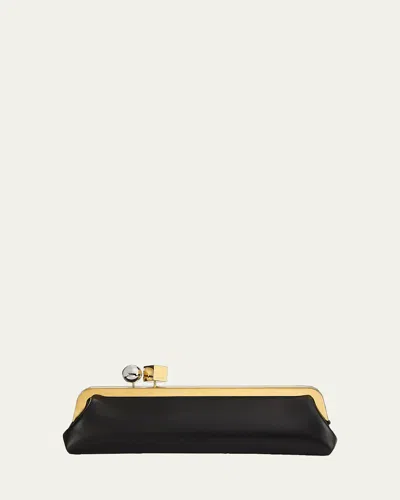 Jacquemus La Pochette Salon Black Shoulder Bag With Kiss-lock Closure And Removable Shoulder Strap In Leather  In Black