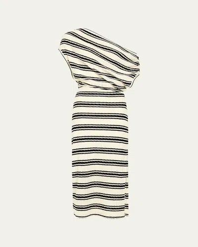 Ramy Brook Chet Stripe One-shoulder Knit Dress In Black