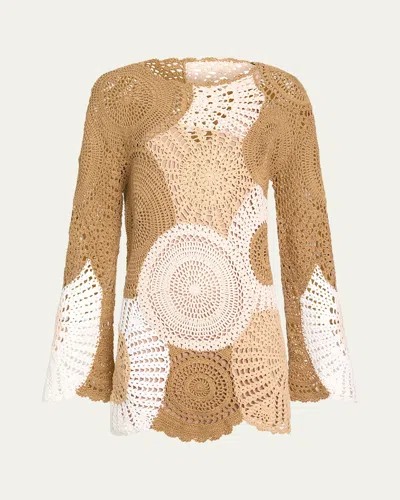 Ramy Brook Carina Crochet Colorblock Minidress In Ssmcb In Brown