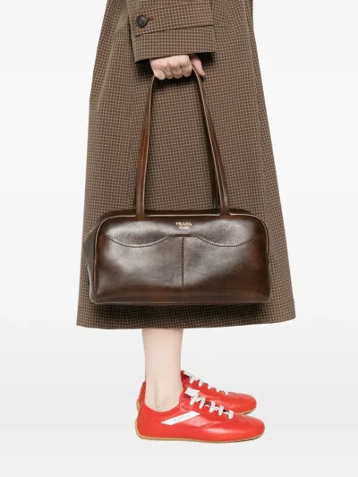 Prada Brown Carry Large Shoulder Bag In Animal Print