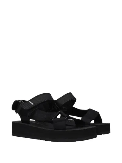 Prada Touch-strap Platform Sandals In Black