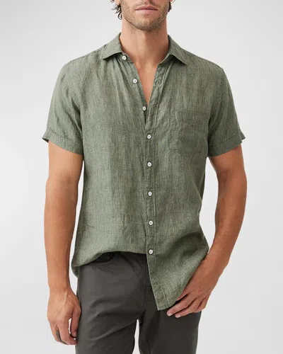 Rodd & Gunn Palm Beach Sports Fit Short Sleeve Linen Button-up Shirt In Green