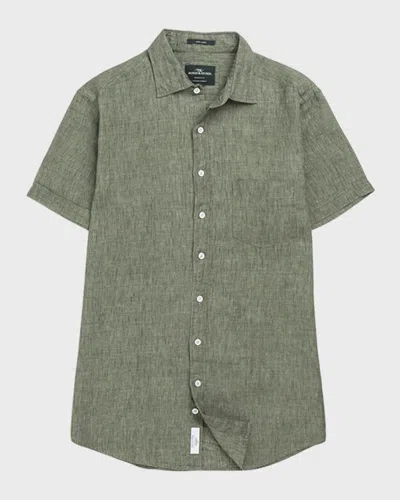 Rodd & Gunn Palm Beach Sports Fit Short Sleeve Linen Button-up Shirt In Green