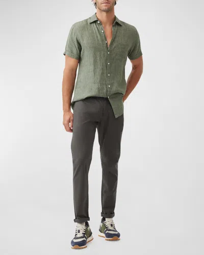 Rodd & Gunn Palm Beach Sports Fit Short Sleeve Linen Button-up Shirt In Green