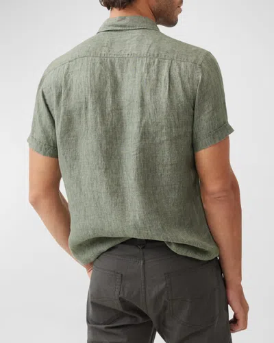 Rodd & Gunn Palm Beach Sports Fit Short Sleeve Linen Button-up Shirt In Green
