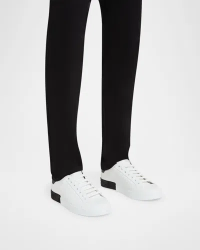 Dolce & Gabbana Men 'portofino' White Low Top Sneakers With Logo Lettering On The Rear In Leather Ma In White