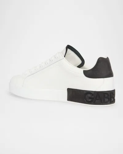 Dolce & Gabbana Men 'portofino' White Low Top Sneakers With Logo Lettering On The Rear In Leather Ma In White