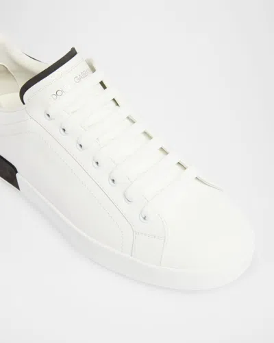 Dolce & Gabbana Men 'portofino' White Low Top Sneakers With Logo Lettering On The Rear In Leather Ma In White