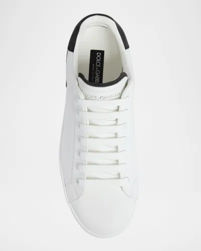 Dolce & Gabbana Men 'portofino' White Low Top Sneakers With Logo Lettering On The Rear In Leather Ma In White