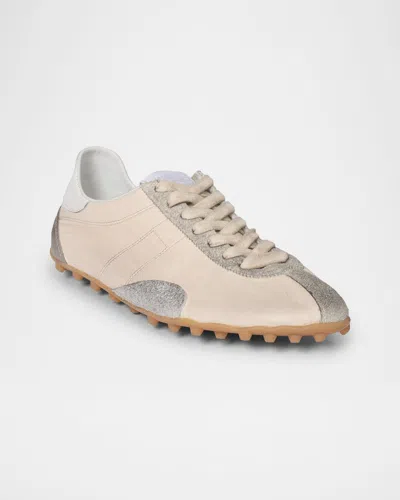 Maison Margiela Sprinters Beige Sneaker With Insert Design And Serrated Sole In Leather Women In Blue