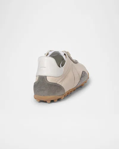 Maison Margiela Sprinters Beige Sneaker With Insert Design And Serrated Sole In Leather Women In Blue