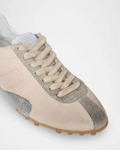 Maison Margiela Sprinters Beige Sneaker With Insert Design And Serrated Sole In Leather Women In Blue